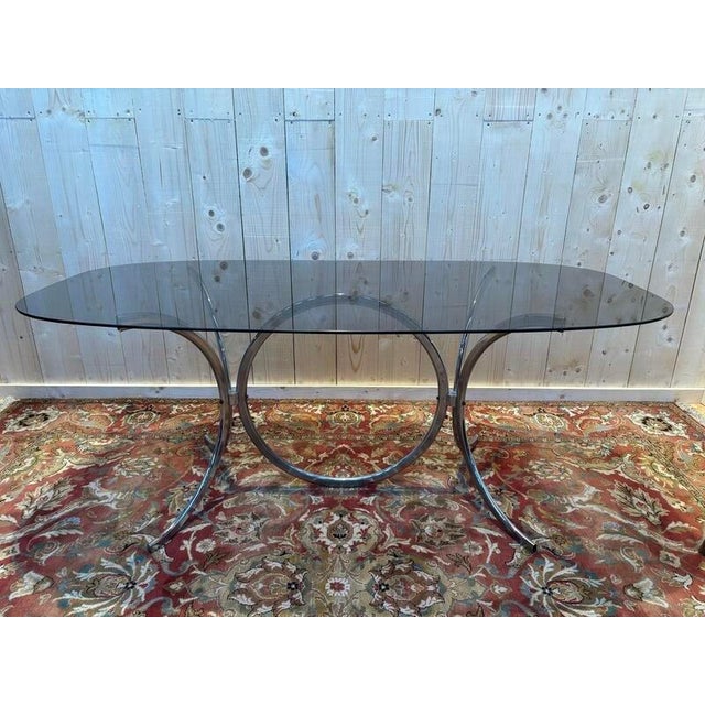 Gold Glass and Chrome Dining Table For Sale - Image 8 of 8