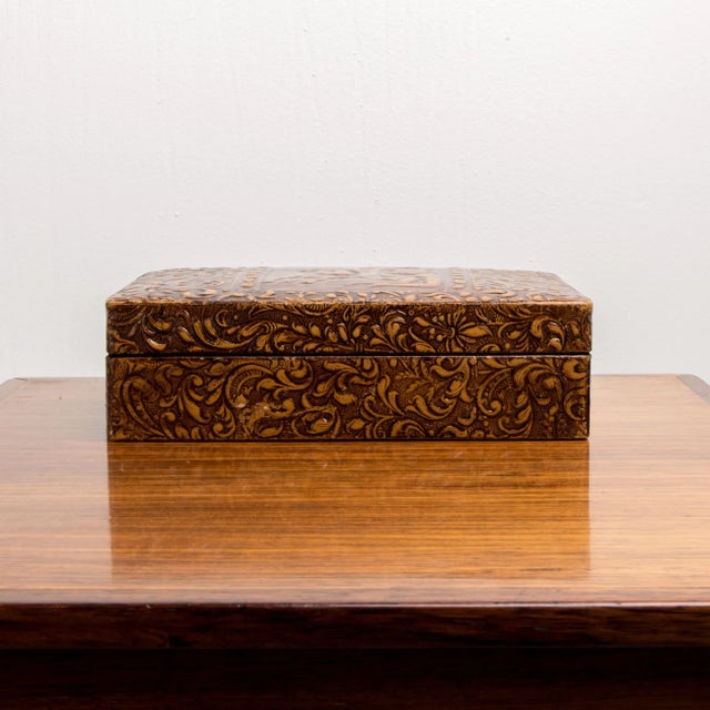 Vintage tooled leather box with dramatic bullfighting scene. This divided box is perfect for trinkets and treasures, but...