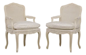 Pair of Louis XVI Painted Cane Back Fautuils Armchairs