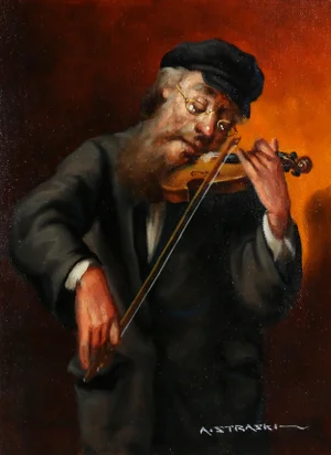Musician 1, Abraham Straski Oil on Canvas, Signed