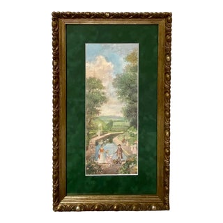 Vintage Impressionist Landscape Victorian Garden Watercolor Painting Richard Gabriel Chase For Sale