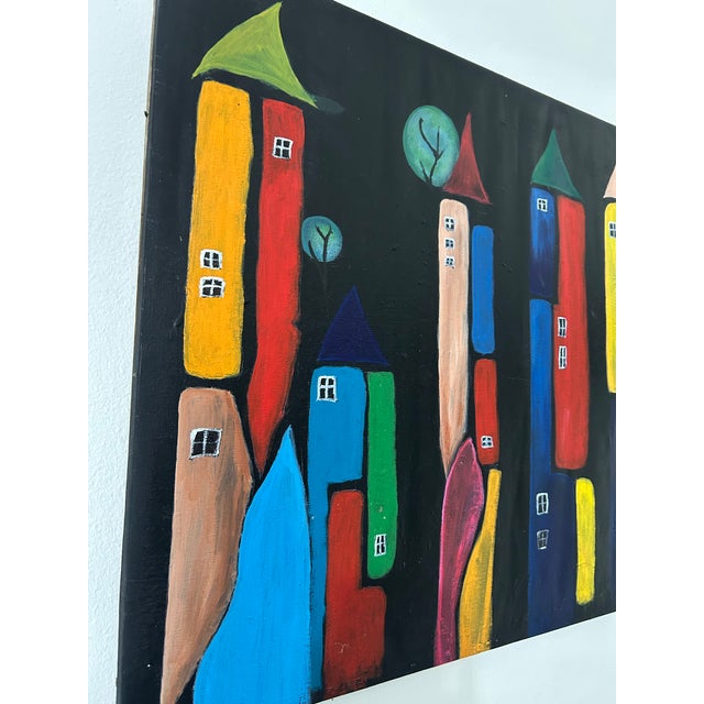 Textile 2026 “Whimsical City” Original Acrylic on Canvas Painting by RacquelJ For Sale - Image 7 of 9