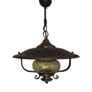 Vintage Rustic Pendant Lamp in Black Iron and Copper, 1970s For Sale