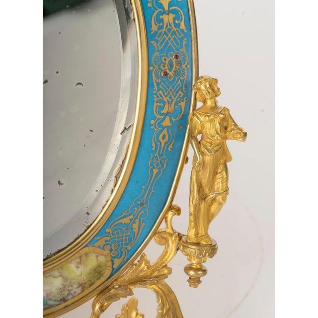 Napoleon III Table Mirror in Gilt Bronze and Sèvres Enamelled Porcelain For Sale - Image 4 of 8