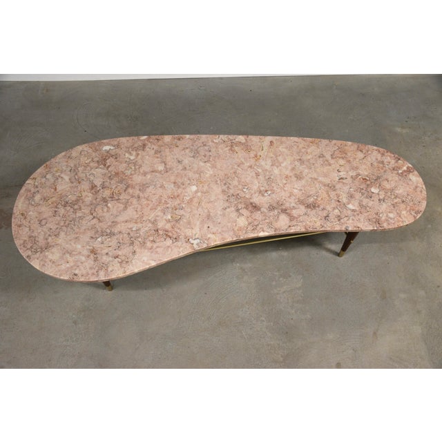 Mid-Century Modern 1960s Refinished Cherry Pink Marble and Brass Coffee Table For Sale - Image 3 of 11