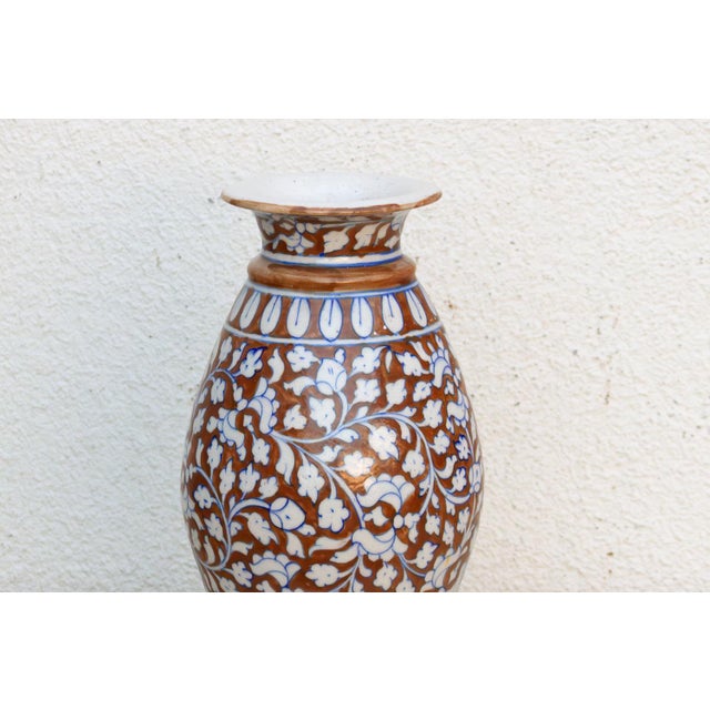 Elegant Rust & Blue Floral Vase For Sale In Los Angeles - Image 6 of 9