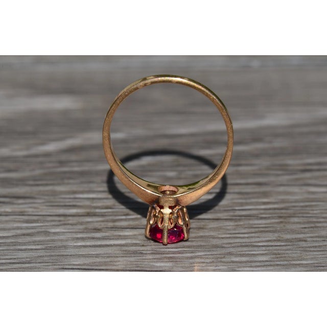 Gold The Ensign Drive: Ladies Antique 14K Rose Gold Engagement Ring set with Laboratory Grown Ruby For Sale - Image 8 of 10