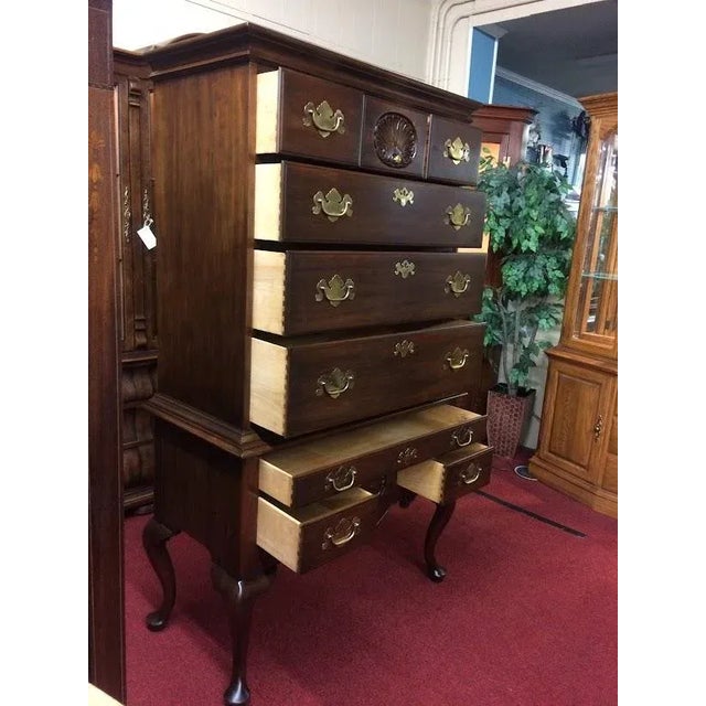 Henkel Harris Furniture Vintage High Chest of Drawers High Chest of Drawers Solid Wood Black Cherry For Sale - Image 10 of 12