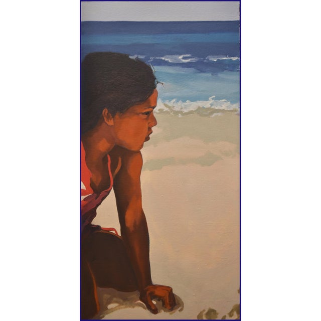 Realism "Morning on Makena Beach, Maui" Contemporary Figurative Beach Scene Diptych Oil Painting by George Brinner - Set of 2 For Sale - Image 3 of 4