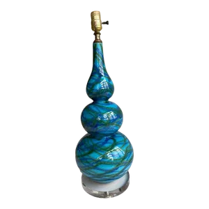 Vintage Mid-Century Triple Gourd Blue/Green Porcelain Lamp