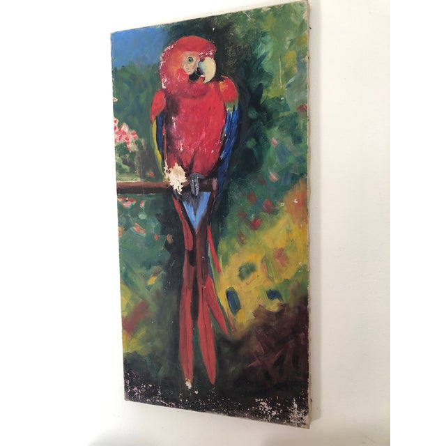 Vintage 1920s Original Parrot Bird Painting on Canvas For Sale - Image 12 of 12