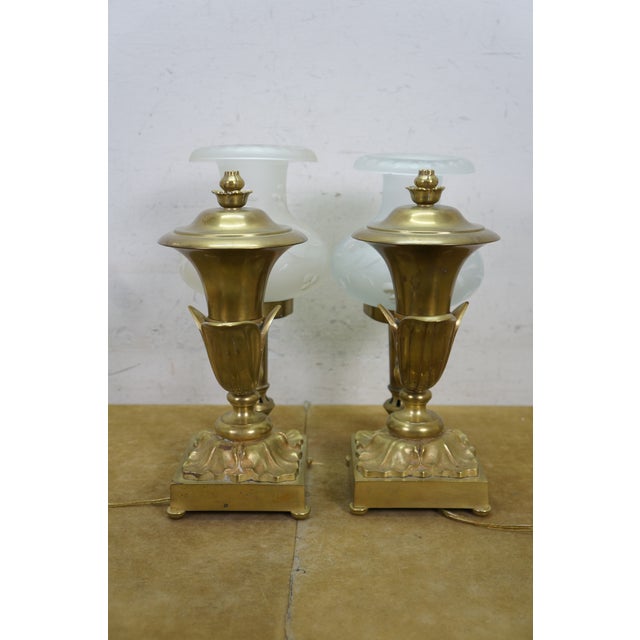 Antique Brass Regency Argand 2 Light Candlestick Candelabra Hurricane Lamps - a Pair For Sale - Image 4 of 18