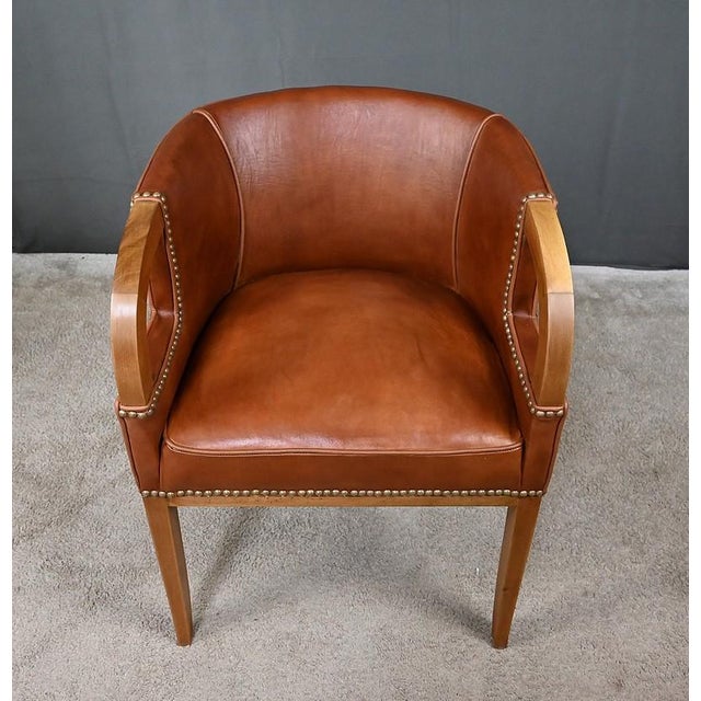 Vintage Art Deco Chairs in Walnut and Leather, 1940, Set of 4 For Sale - Image 14 of 18