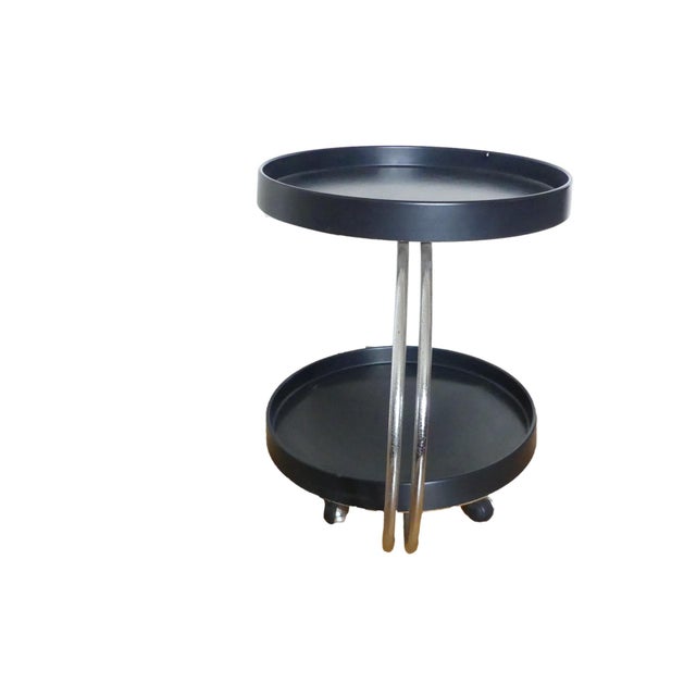 Side table/bar cart from the 1970s, Space Age era Two plastic shelves, chrome-plated frame Height including rim approx. 53...
