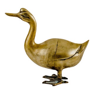 Vintage Mid-Century Modern Hollywood Regency Solid Brass Duck For Sale