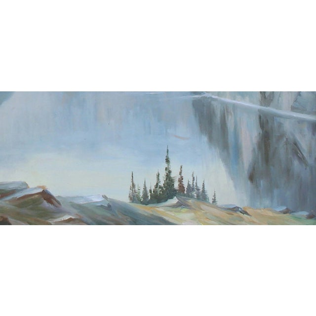 1940s 1940s Reflecting Mountains Norwegian Landscape Oil Painting, Framed For Sale - Image 5 of 6