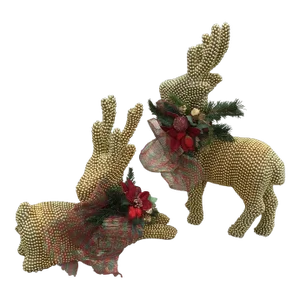 Reindeer Vintage 1990s Large Deer With Gold Bead Embellishment - a Pair