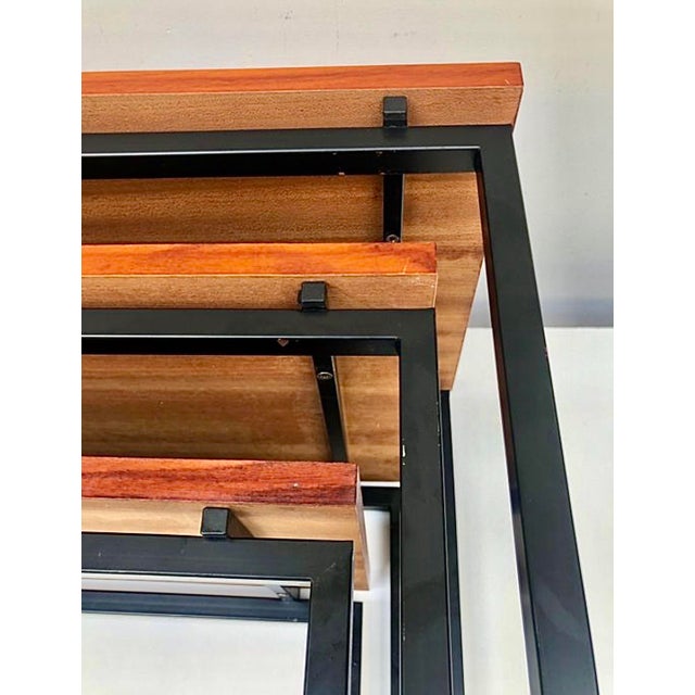 Nesting Tables in Teak and Black Iron by Cees Braakman for Pastoe, 1950s, Set of 3 For Sale - Image 12 of 13