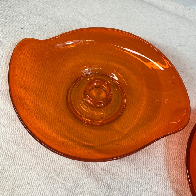 1960s Pair of Vintage Viking Glass "Epic" Persimmon Orange Candle Holders For Sale - Image 5 of 7