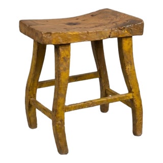 Antique Chinese Elm Stool/ Primitive Farmhouse Stool For Sale