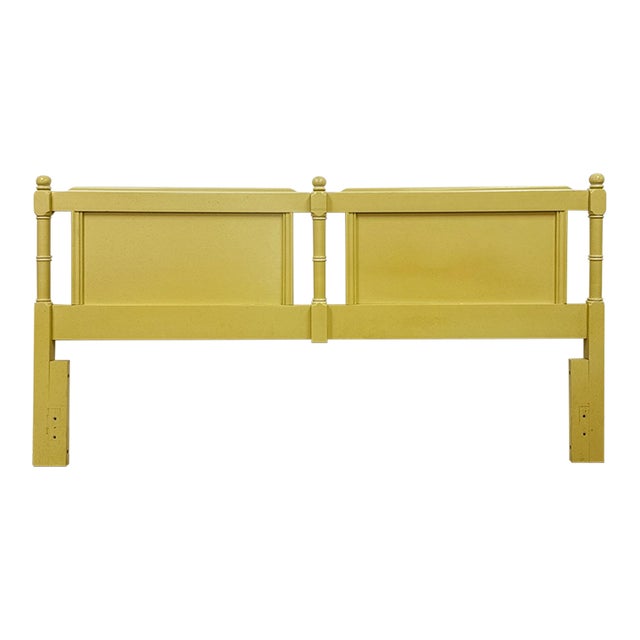 Vintage Cottagecore Painted Yellow King Headboard Eclectic Hollywood Regency For Sale
