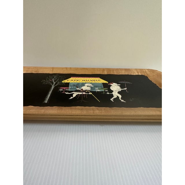 Wood 1950s Signed Kentley "The Romance of Fifi and Pepe" Full Set(4) Wooden Tray For Sale - Image 7 of 16
