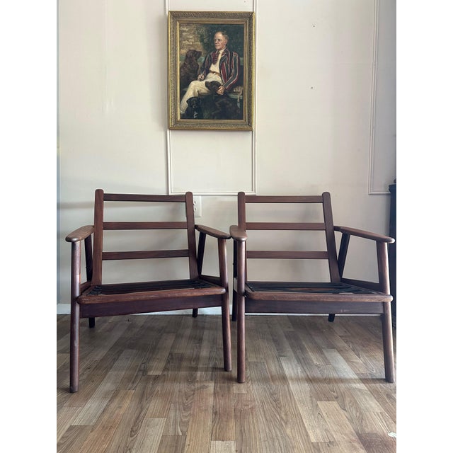 1960s Pair of Danish Modern Teak Lounge Chairs in the Style of Hans Wegner, Denmark, Circa 1960s For Sale - Image 5 of 6