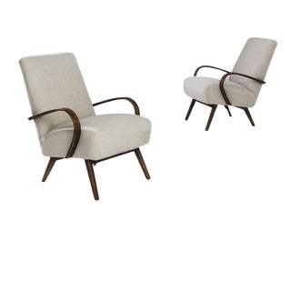 1950s Czech Upholstered Armchairs by J. Halabala, a Pair For Sale