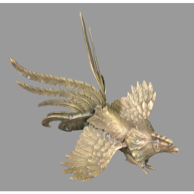 Italian Vintage Pair of Italian Solid Brass Fighting Roosters Cocks For Sale - Image 3 of 10