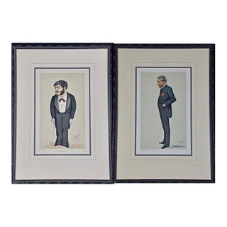 Gilbert & Sullivan: Framed Pair of 19th C. Vanity Fair Portraits by Sir Leslie Ward, 1874 & 1881 For Sale