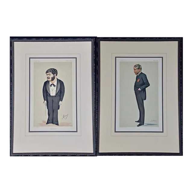 Gilbert & Sullivan: Framed Pair of 19th C. Vanity Fair Portraits by Sir Leslie Ward, 1874 & 1881 For Sale