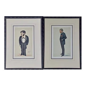 Gilbert & Sullivan: Framed Pair of 19th C. Vanity Fair Portraits by Sir Leslie Ward, 1874 & 1881