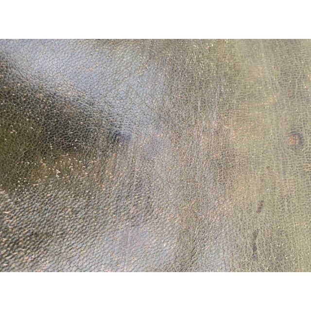 Square Green Olive Handmade Moroccan Leather Pouf Cover For Sale - Image 9 of 11