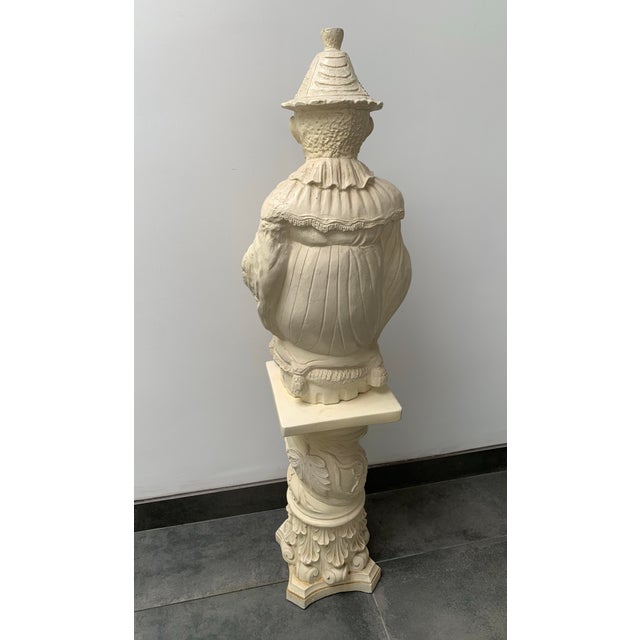 Antique White Vintage Chinoiserie Statue Musician on Pedestal For Sale - Image 8 of 11