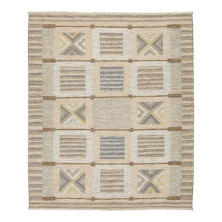 Modern Swedish Style Handmade Wool Flatweave Rug Geometric Scandinavian 8x10 For Sale