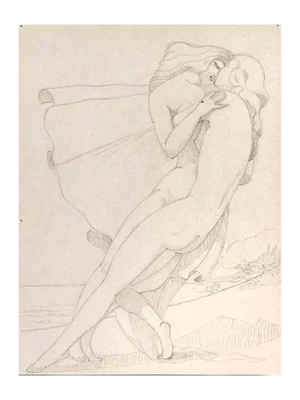 Georges-Henri Tribout, Young Lovers, Original Drawing, 1940