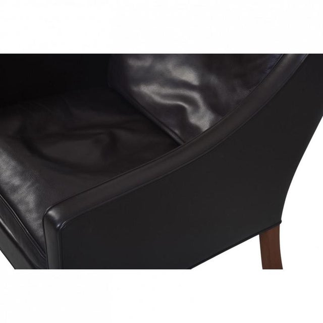 Set of Wing Chair with Ottoman in Black Leather by Børge Mogensen, 1990s For Sale - Image 6 of 18