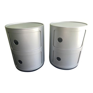 Anna Castelli Ferrieri Kartell Silver Componibili Nightstands or Storage Cabinets - a Pair For Sale