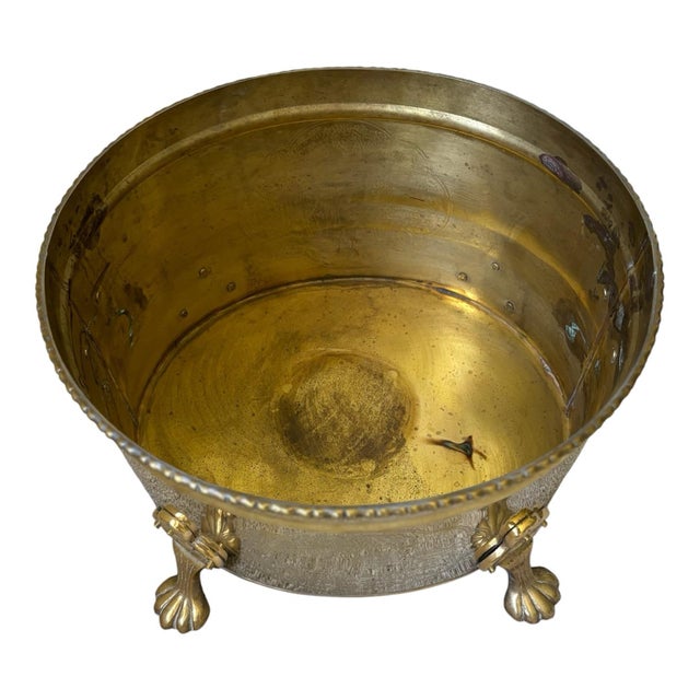 Brass Vintage Asian Motif Lion Head Oval Brass Cachepot Planter For Sale - Image 8 of 9