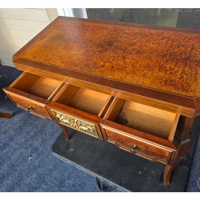 Wood (Refinished)1950s Exquisite Custom, Gilded and Carved Italian Import, McM, Sorento Marquetry/Region, Games Table For Sale - Image 7 of 12