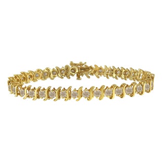 10K Yellow Gold Plated .925 Sterling Silver 7.0 cttw 2-Prong Set Round Brilliant Cut Diamond "S" Link Bracelet (J-K color, I1-I2 clarity) - 7" For Sale