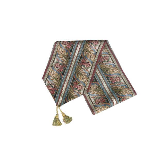 Baroque Vintage French Baroque Woven Tapestry Table Runner Acanthus Leaf Gold Tassel For Sale - Image 3 of 9
