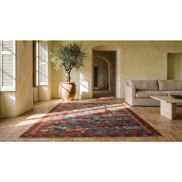 Cornflower Blue 1900s Blue Abstract Tribal Antique Caucasian Sumak Rug 4'9" X 6' Handknotted Wool Carpet For Sale - Image 8 of 9