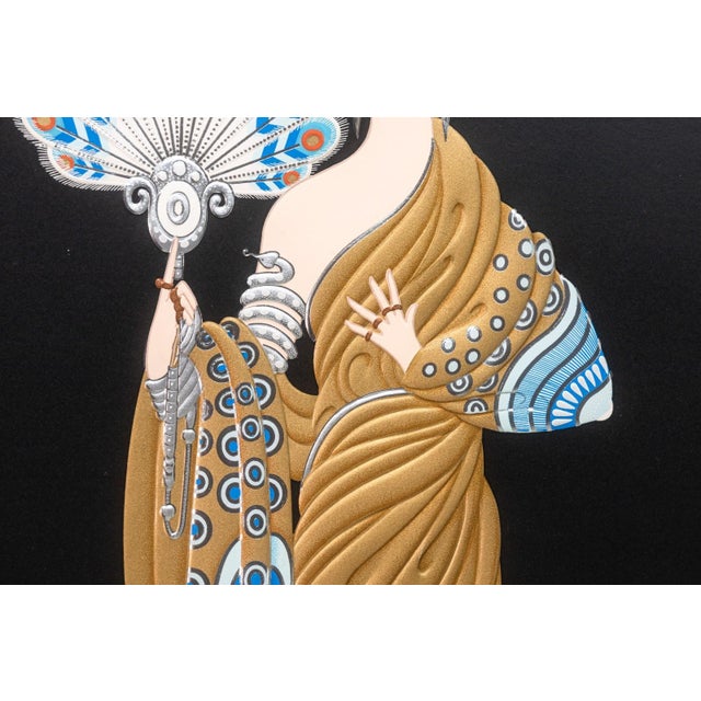 Blue Erté Athena Signed Contemporary Art Deco Embossed Serigraph 149/300 Framed 1986 For Sale - Image 8 of 8