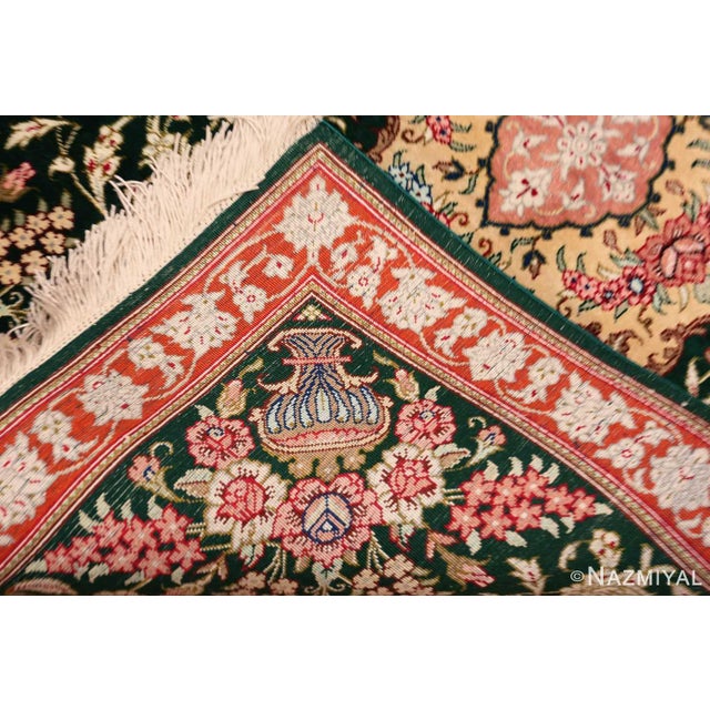 Late 20th Century Nazmiyal Collection Vase Green Floral Vintage Persian Silk Qum Rug For Sale - Image 5 of 5