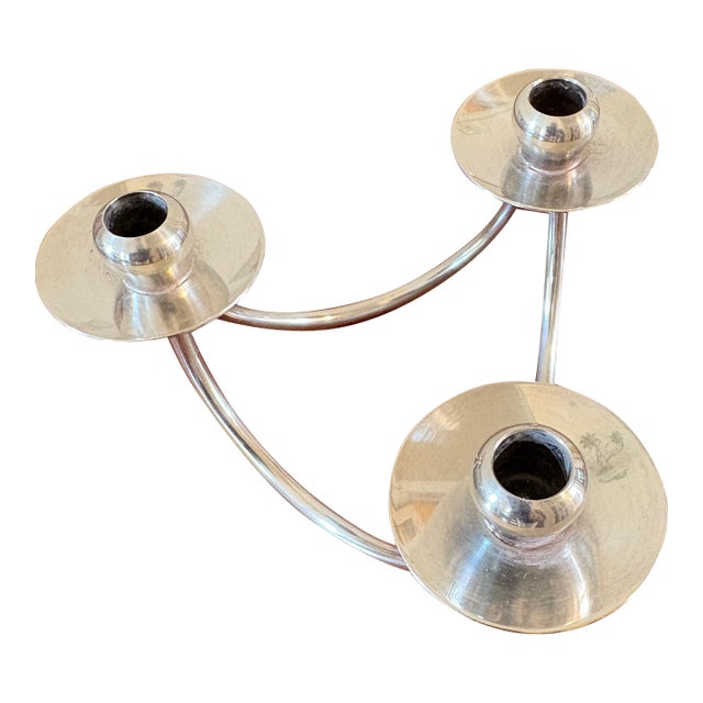Pair, Mid-Century Danish Silverplate 3-Light Candelabras For Sale