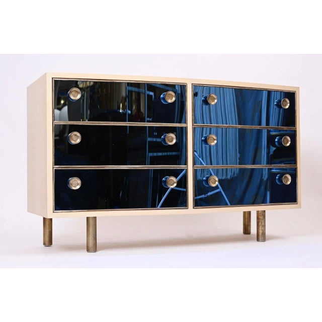 Curved Dresser with Blonde Wood and Blue Crystal Glass by Gio Ponti, 1990 For Sale - Image 6 of 13