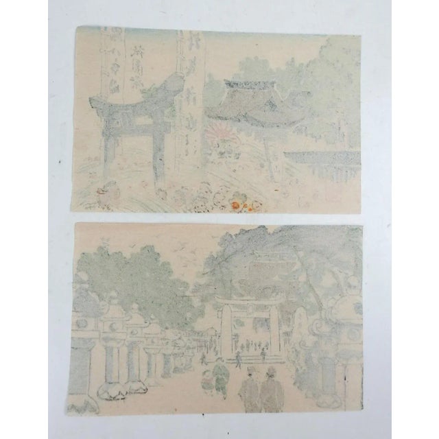 Vintage Miniature Japanese Shrine Woodblock Prints - a Pair For Sale - Image 4 of 4
