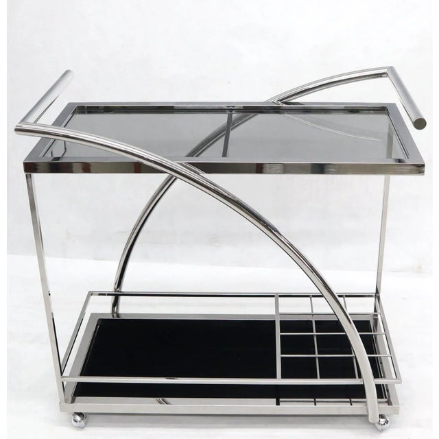 Chrome & Smoked Glass Mid-Century Modern Rolling Serving Cart Bar For Sale - Image 6 of 13