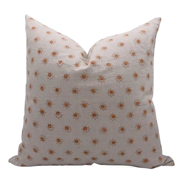 Fabdivine Artistic Handmade Block Print Throw Pillow Cover 16x16 Inch - Happy Bloom For Sale